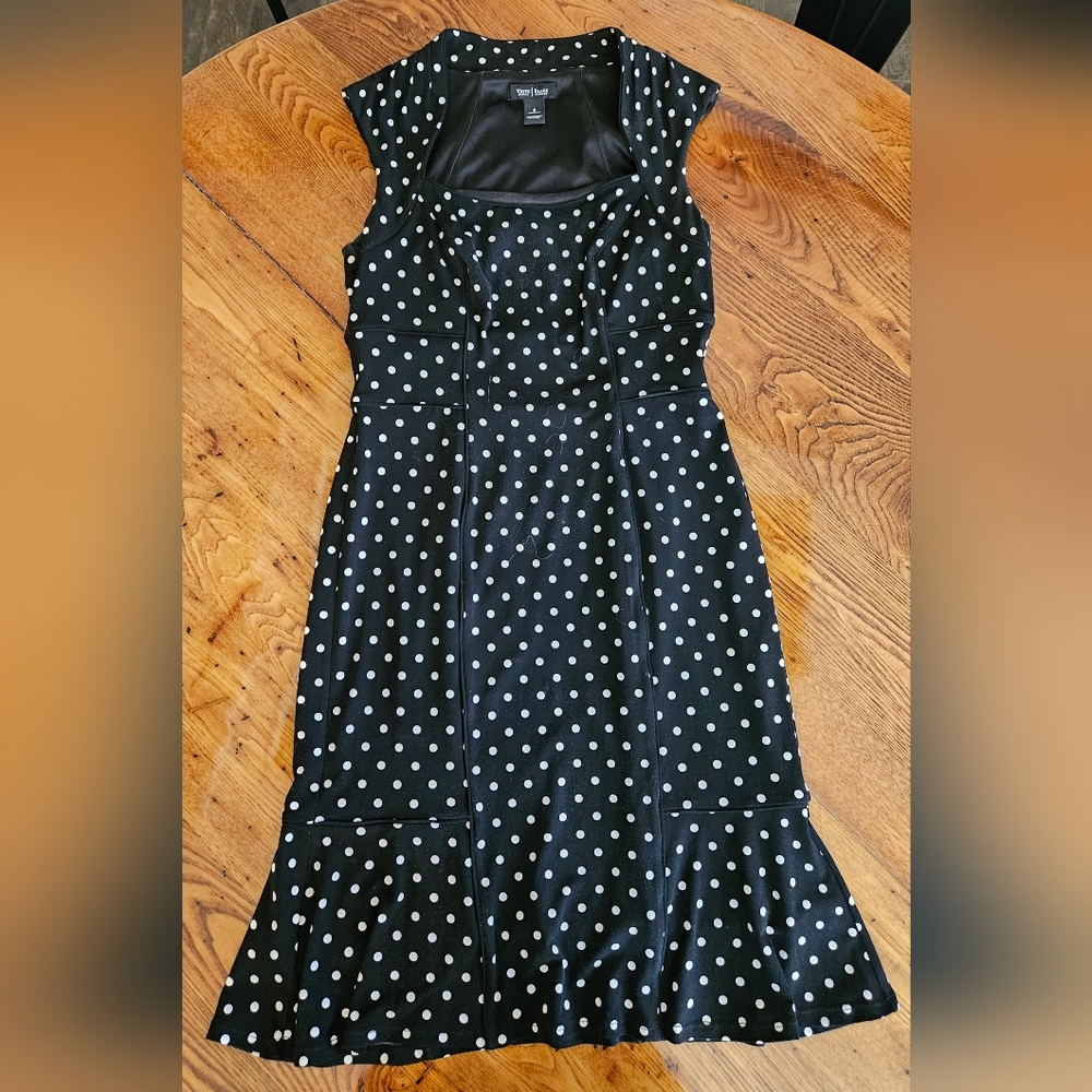 White House Black Market Black Polka Dot Fit-&-Flare Dress Size 4